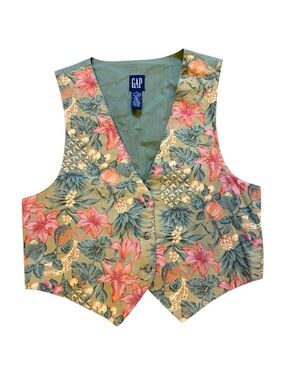 GAP Vintage Floral Tapestry Vest Adjustable Back Strap Women Medium Large Cotton